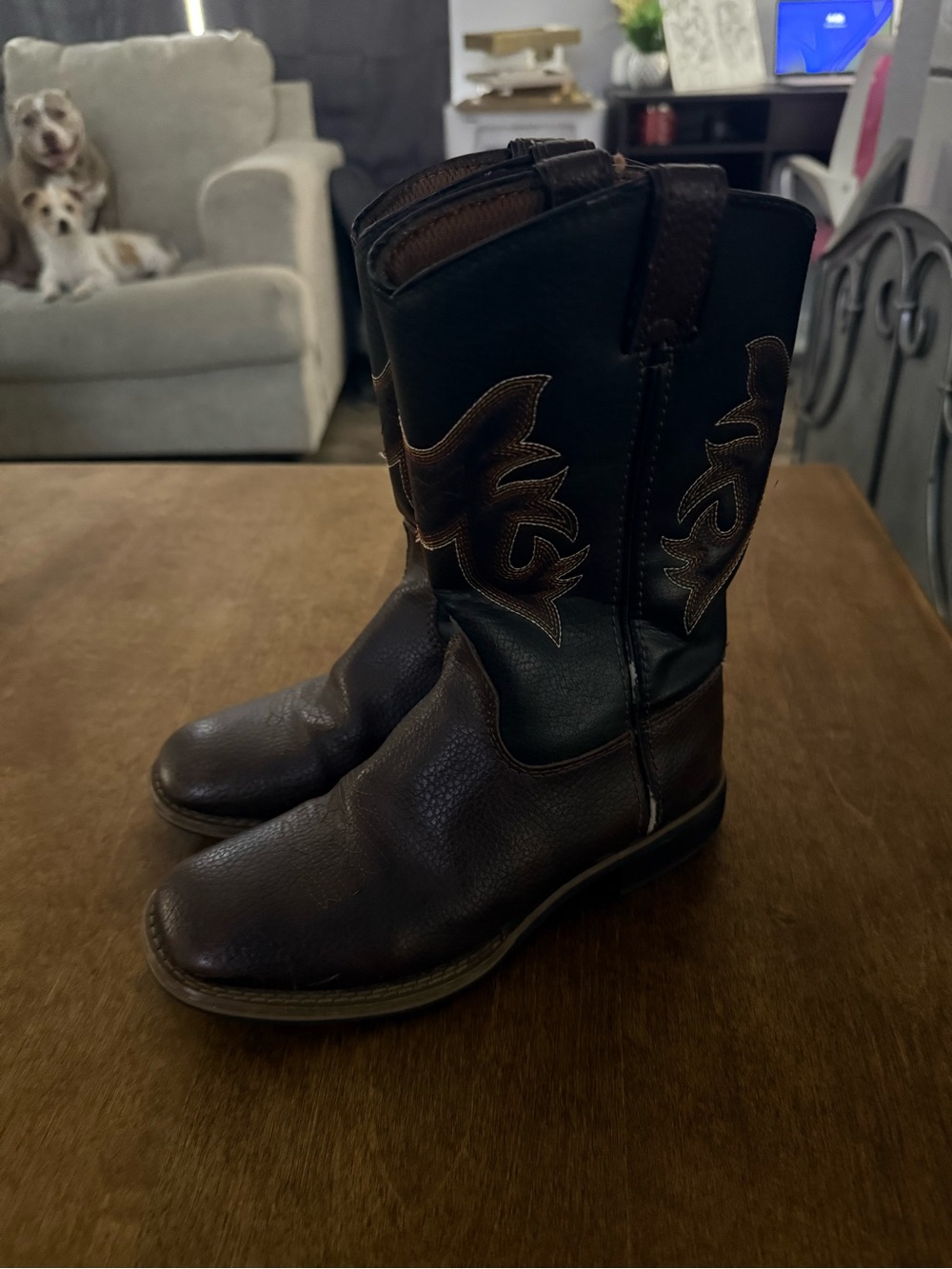 Kids Brown Leather Western Boots - Classic Cowboy Style - Picture 2 of 6